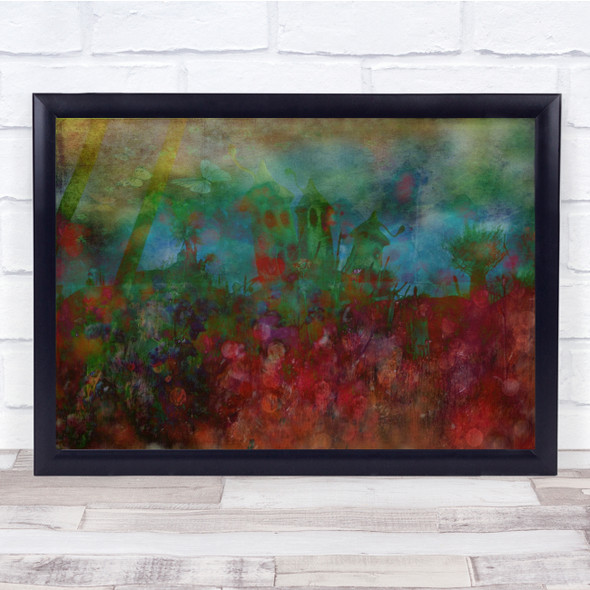 Imagination blurry fairy-tale butterfly house red and green Wall Art Print