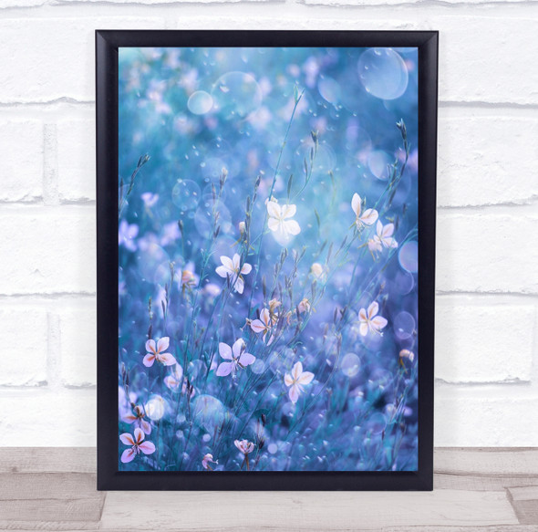 Macro Soft Flower Flowers Flora Floral Botanical Blue Toned Wall Art Print
