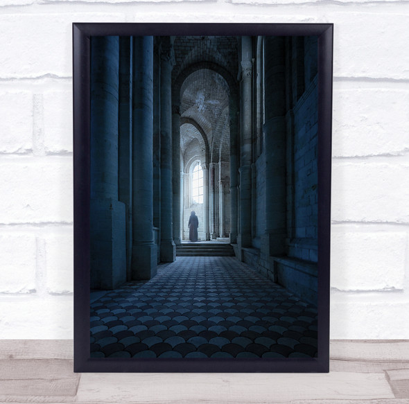 Monk Church Cathedral Blue Toned Arch Arches Hallway Pillar Wall Art Print