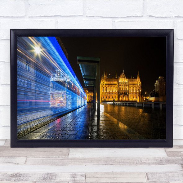 Night Speed Motion Light Trails Building Street Square Road Wall Art Print