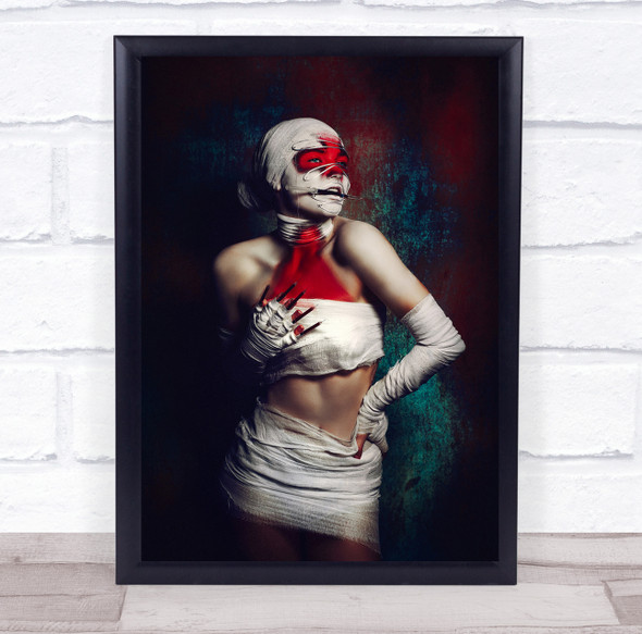 Portrait Red Bandage Thriller Horror Woman Model Body Paint Wall Art Print