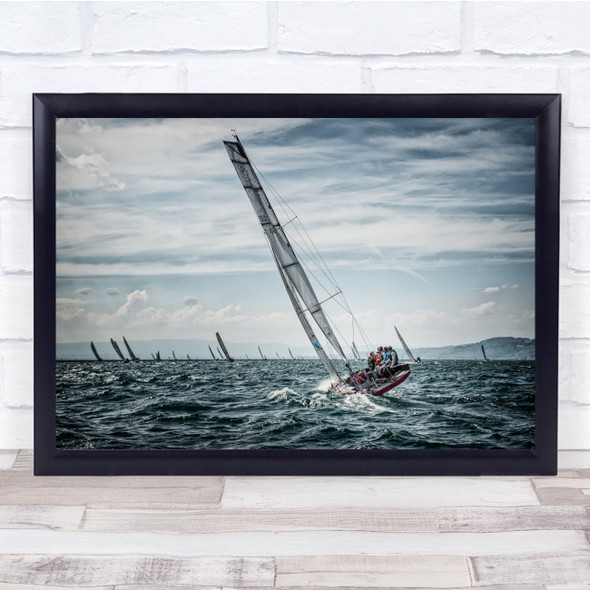 Sailboat Boat Marine Race Boats Sails Sail Action Water Sea Wall Art Print