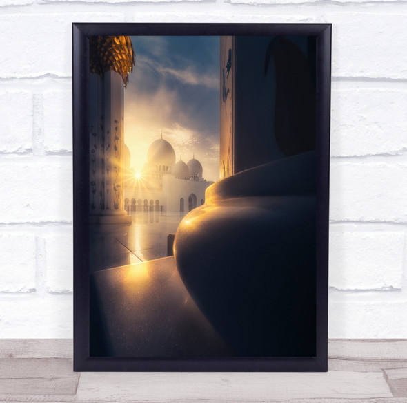 Sunset Mosque Architecture Reflection Sun Sunstar Abu Dhabi Wall Art Print