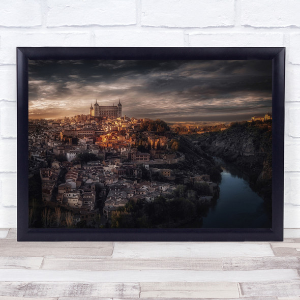 Toledo Spain Sunset Village Castle Palace Cityscape Skyline Wall Art Print