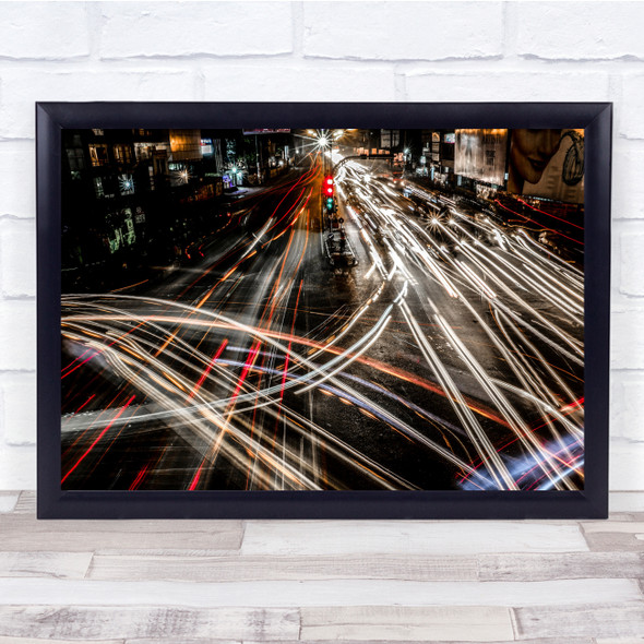 Trails Night Car Road City Busy Headlights Taillights Light Wall Art Print