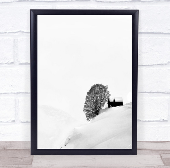 Tree Houses Snow Winter Landscape Canazei High Key High-Key Wall Art Print