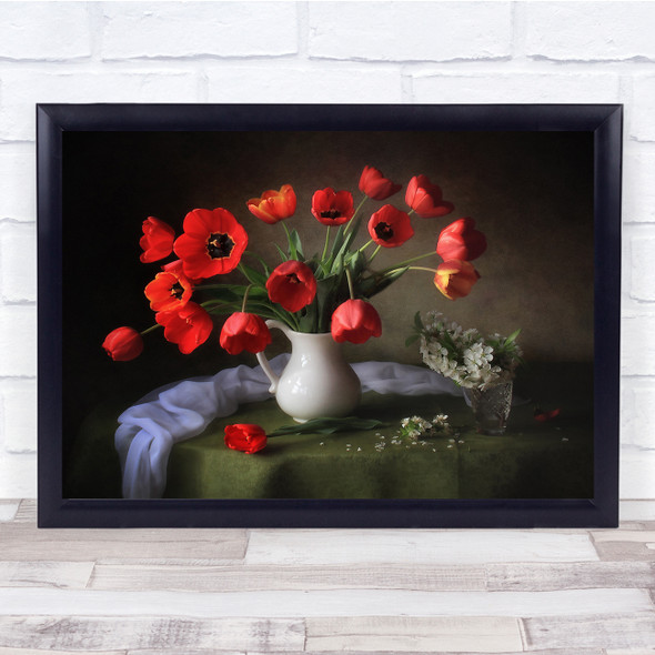 Tulips Flowers Vase Jar Still Life Glass Summer Table Flora Wall Art Print