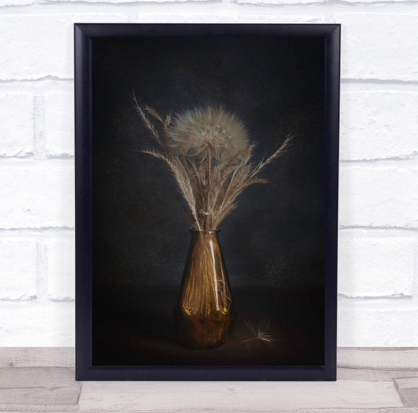 Vase Background Colour Brown Orange Wheat Pusteblume Spring Wall Art Print