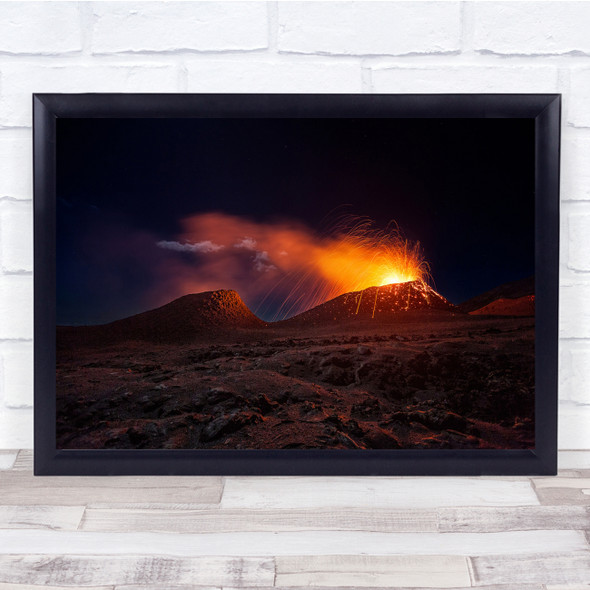 Volcano Eruption Fournaise Lava Magma Fire Flame Glow Power Wall Art Print