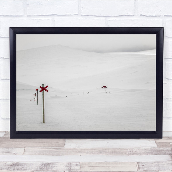 Winter Snow Track Mountain White Cabin Landscape Cross Cold Wall Art Print