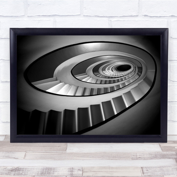 Abstract Staircase Architecture Steps Interior Black & White Spiral Print