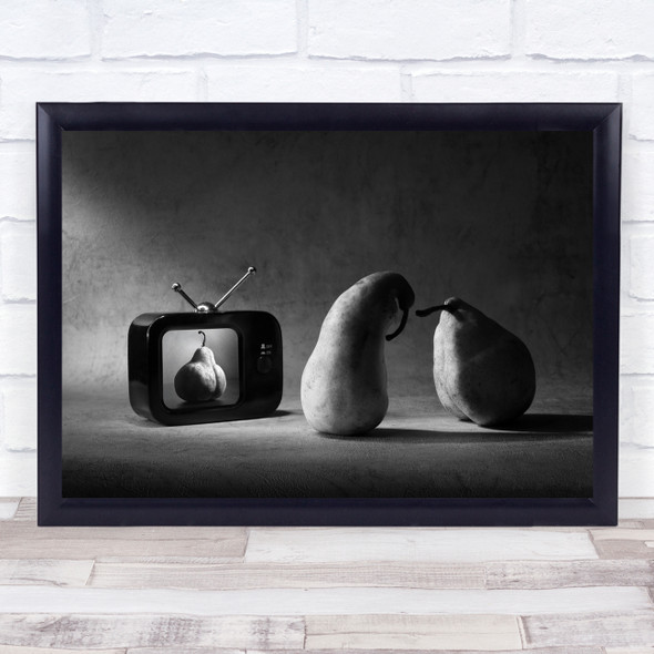 Conceptual Black & White Black White Pears Fruits Television Shadow Print