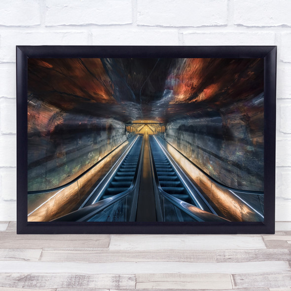Escalator SuBlack & Whiteay Tube Metro Underground Metal Reflection Print