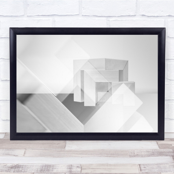 Black & White Geometry Shapes Abstract Cubes Blocks Tetris Wall Art Print