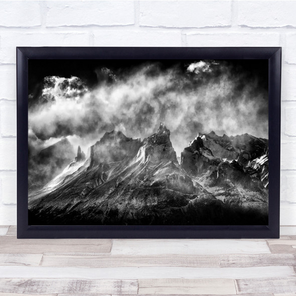 Black-and-white Clouds Patagonia Mountains The Strength Of Wall Art Print