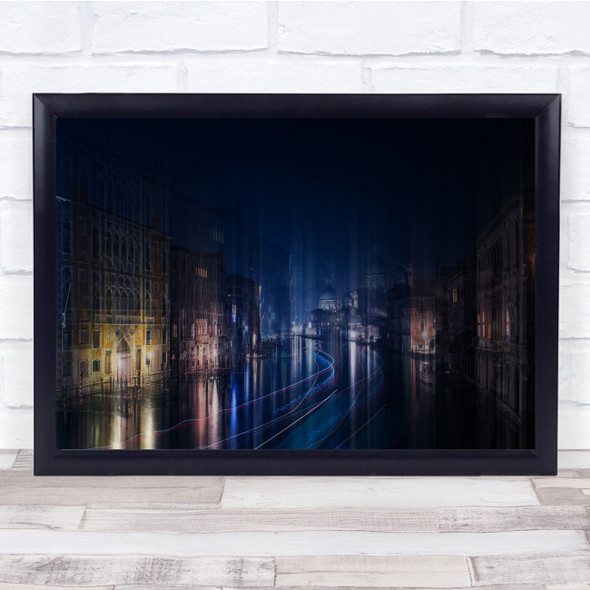 Buildings Night Venice Water Canals Church Double Exposure Wall Art Print