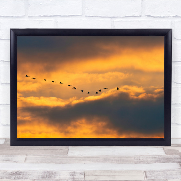 Crane Sunset Heaven Birds Formation Bird Flight Fly Flying Wall Art Print