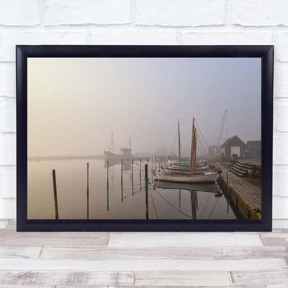 Denmark Fog Water Boat Calm Pier Marina Fishing Quay Yacht Wall Art Print