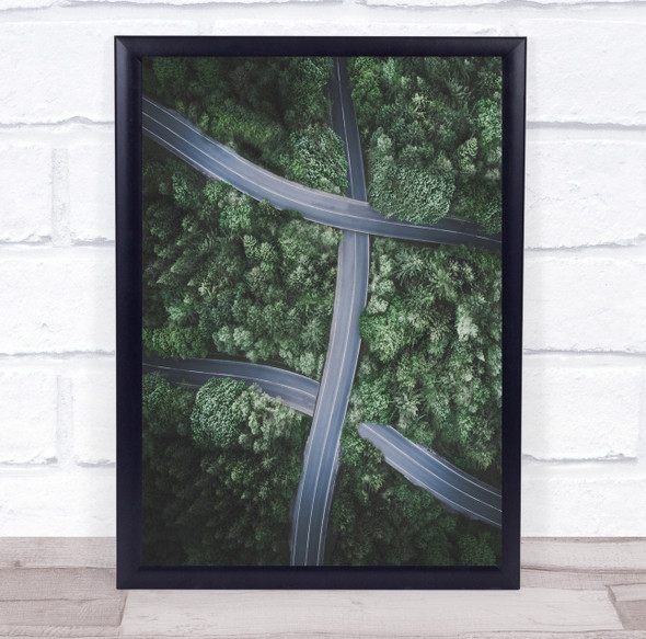 Drone Forest Aerial Above Road Way Perspective Trees Green Wall Art Print
