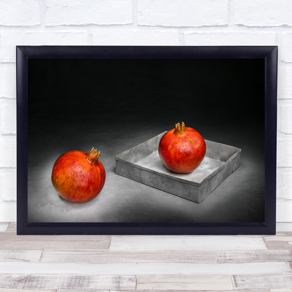 Fruits Geometric Natural Pomegranate Fruit Tray Metal Bowl Wall Art Print