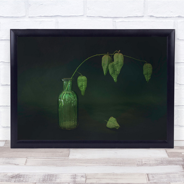 Green Vase Plant Dark Background Still-Life Colours Summer Wall Art Print