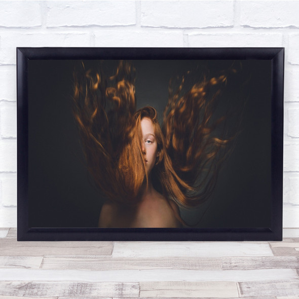 Hair Studio Model Red Person Woman Wind Windy Blow Blowing Wall Art Print