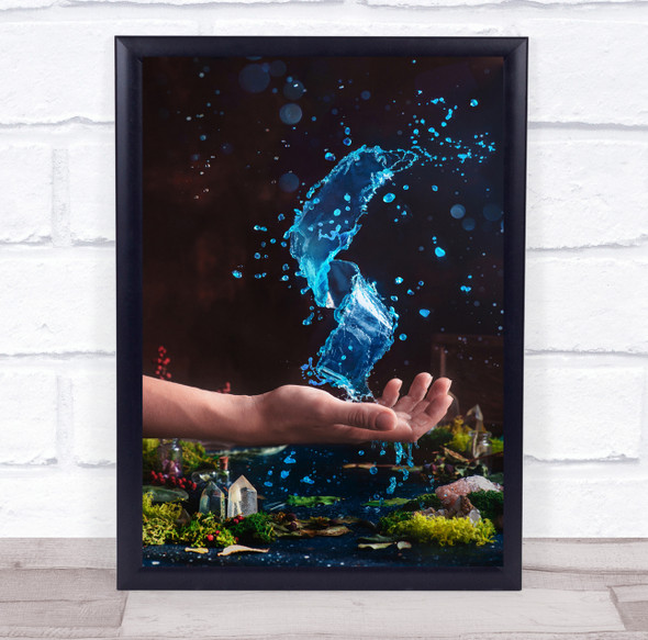 Hand Splash Liquid Water Drops Droplets Spiral Charm Spell Wall Art Print