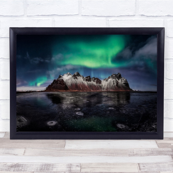 Iceland Stokksnes Mountain Mountains Peak Ice Winter Water Wall Art Print