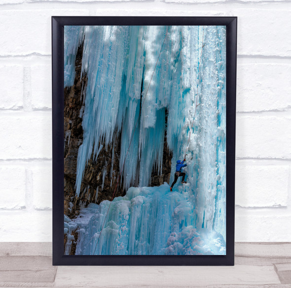 Icicle Climb Climber Climbing Ice Axe Rope Ropes Adventure Wall Art Print