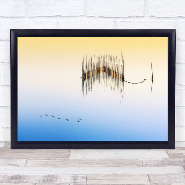 Lake Pastel Colour Sticks Poles Reflection Water Landscape Wall Art Print