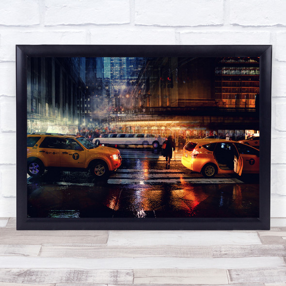 NYC America Street Rain New York Us USA United States Limo Wall Art Print