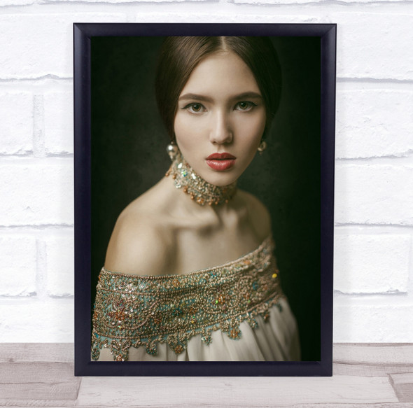 Portrait Necklace Studio Woman Person Face Model Jewellery Wall Art Print