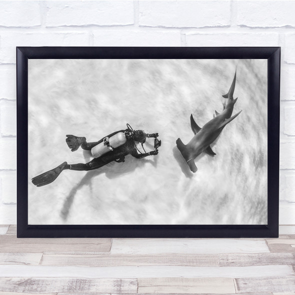 Shark High Key High-Key Water Diver Dive Diving Underwater Wall Art Print