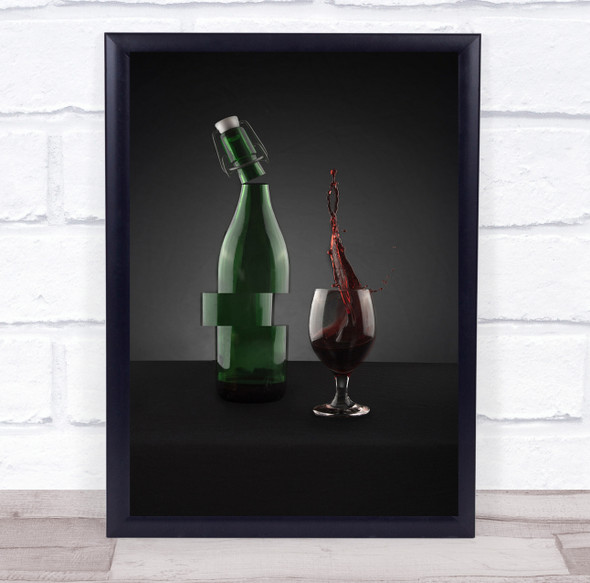 Still Life Wine Bottle Glass Splash Edited Red Photography Wall Art Print