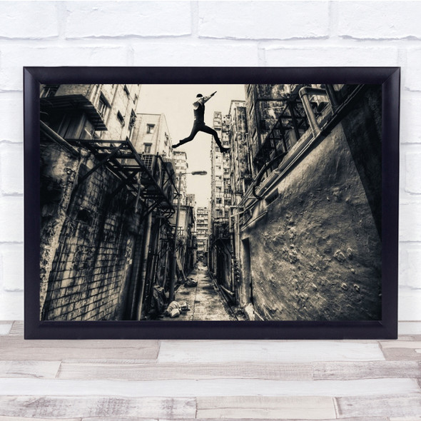 Street Alley Sepia Jump Extreme Parkour Trick Urban Action Wall Art Print