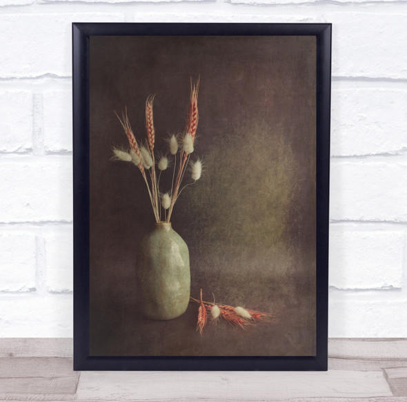 Vase Wheat Plant Orange White Green Painterly Colour Artsy Wall Art Print