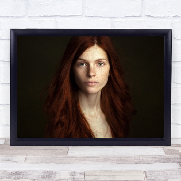 Woman Red Hair Freckles Face Straight Mood Emotion Feeling Wall Art Print