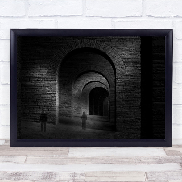 Woman Running Bridge Black and white Concept Tunnel Arches Wall Art Print