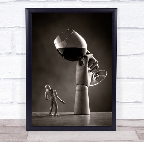 Hand Glass Wine Black & White Doll Mannequin Small Tiny Still Life Print
