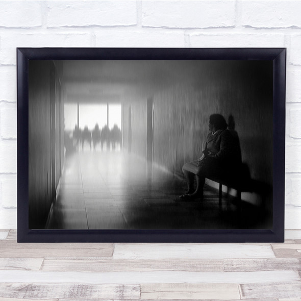 Mood Eerie Black and White Silhouette Surreal Shadow woman sitting Print