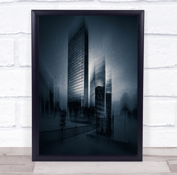 Abstract building Blur Blurry Snowfall Winter Toned Urban Wall Art Print