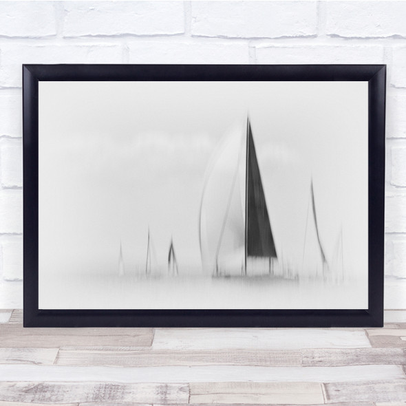 Black & White Sailing Boat Black Sail Motion Blur Minimal Wall Art Print