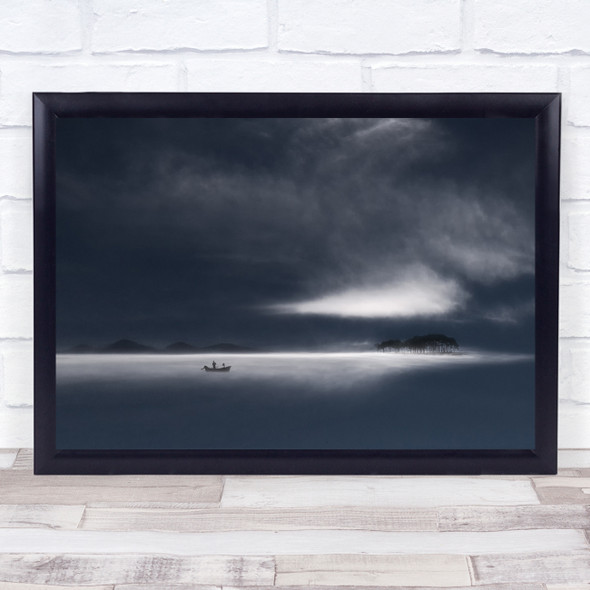 Creative Edit Landscape Blue Toned Fisherman Fishing Boat Wall Art Print