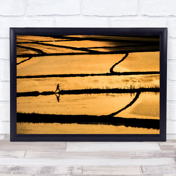 Gold Golden Yellow Asia Water Field Fields Farmer Farming Wall Art Print