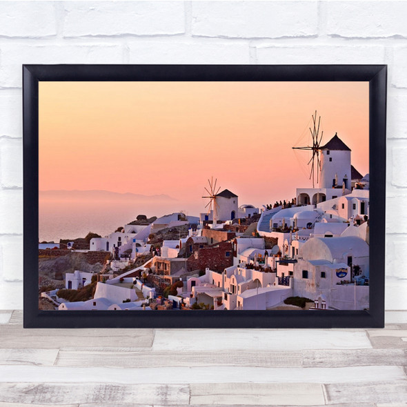 Greece Architecture Village Sunset Windmill Water Tourism Wall Art Print