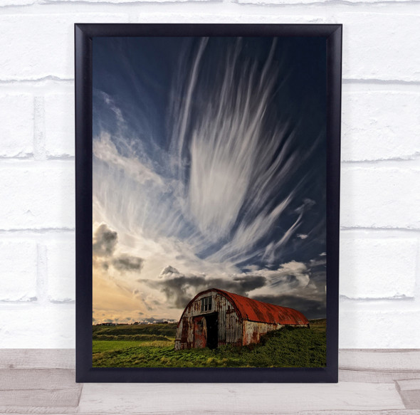 Hut Cabin Farm Barn Landscape Nature Sky Clouds Abandoned Wall Art Print