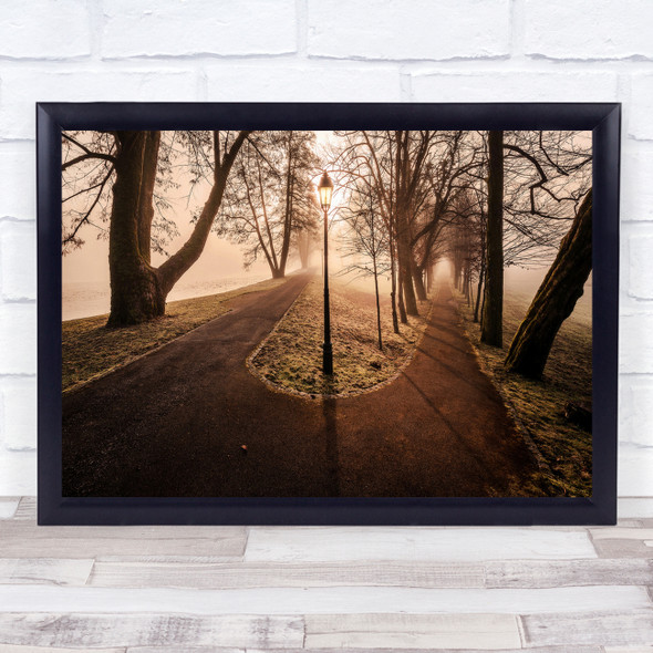 Path Foggy Fog Autumn Tree Trees Mist Trail Misty Unknown Wall Art Print