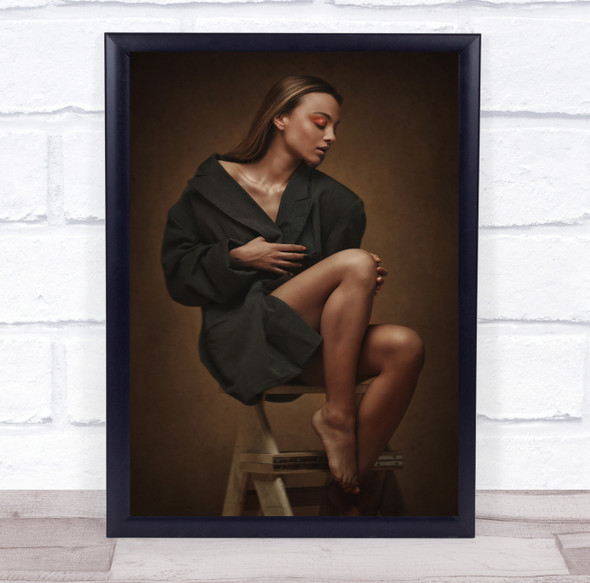 Portrait Stool Sit Sitting Brown Girl Model Woman Make Up Wall Art Print
