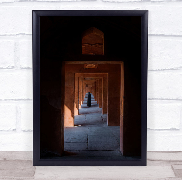 Tunnel Orange Gateway Portal Silhouette Person Robe Cloak Wall Art Print