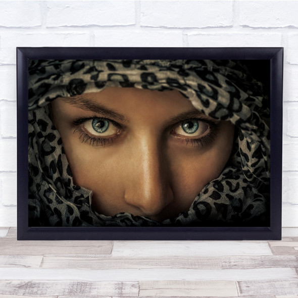 Woman Portrait Scarf Look Looking Blue Eyes Eye Girl Veil Wall Art Print